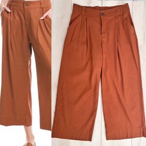 Cabi Cruise Crop Pants 6478 Terracotta Wide Leg High Rise Linen Blend Size M